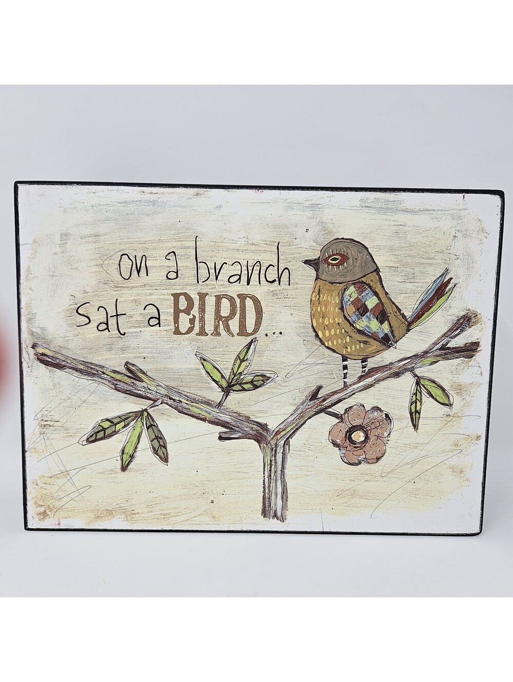 Lori Siebert Wall Art ~ 7.75" MDF Block Creative Co-Op 'On A Branch Sat A Bird'